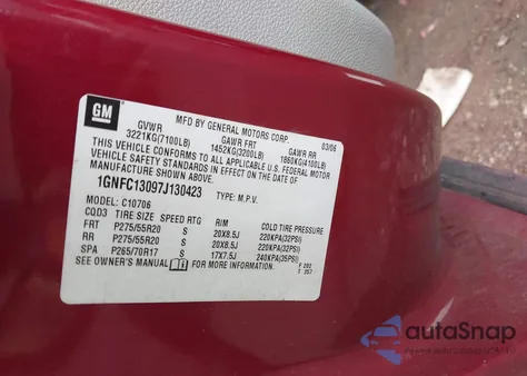 2007 Chevrolet Tahoe Ltz z USA, uszkodzony, nr VIN 1GNFC13097J130423